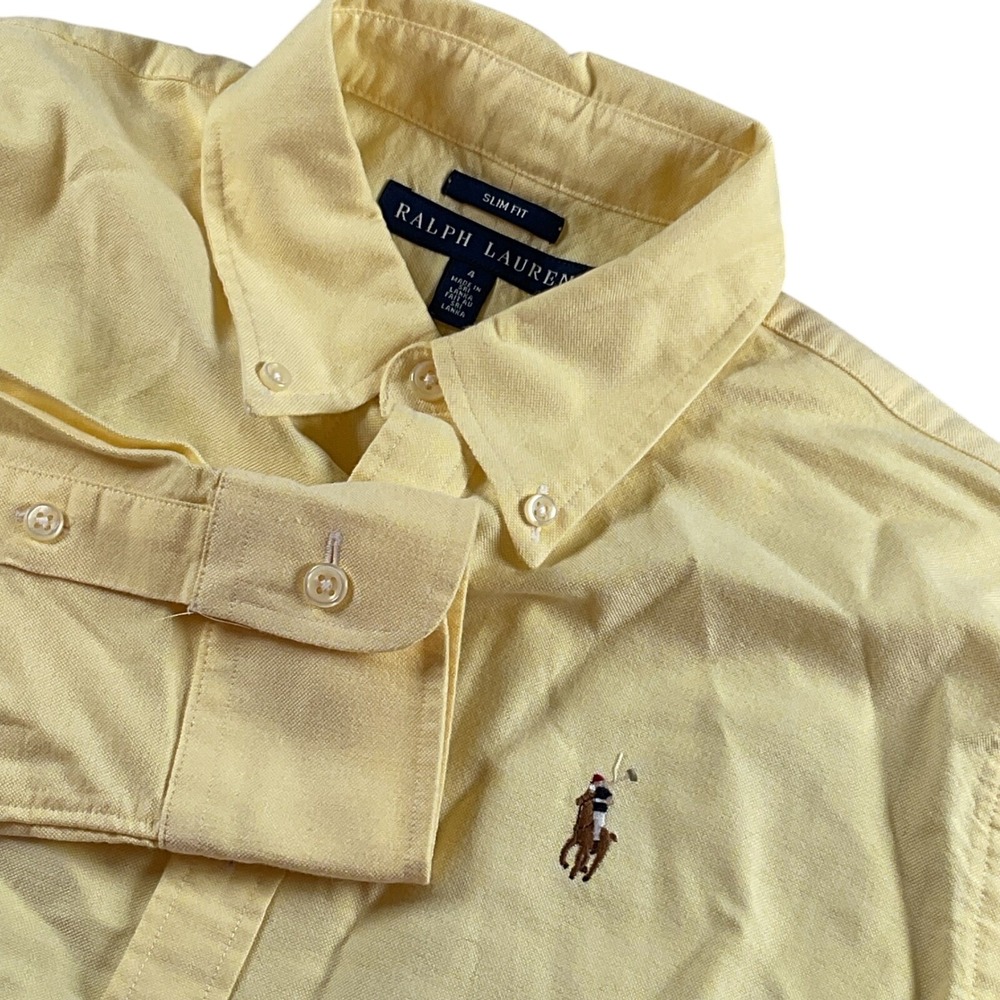 Ralph‎ Lauren Kids Yellow Cotton Slim Fit Long Sleeve Button-Down Shirt